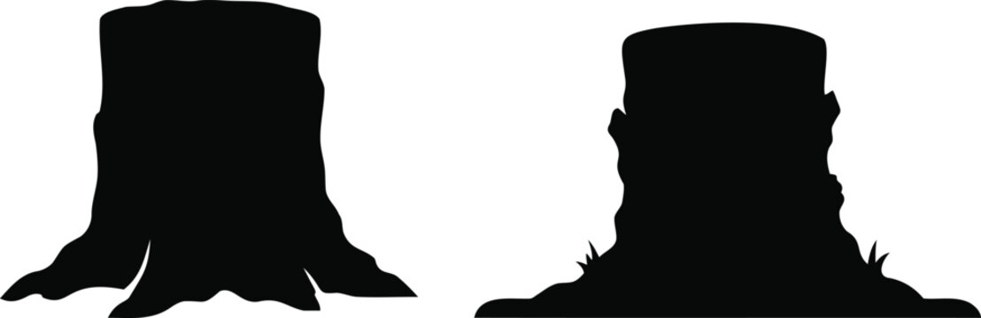 Black silhouettes of two different tree stumps