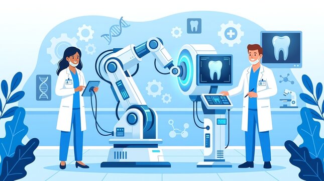 Robotic Dental Surgery and Digital Dentistry Technology Concept with Doctors
