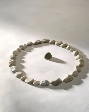Different green stone inside circle, individuality and belonging concept