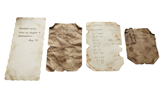 Vintage Handwritten Notes and Papers Showing Old Journal Entries transparent background