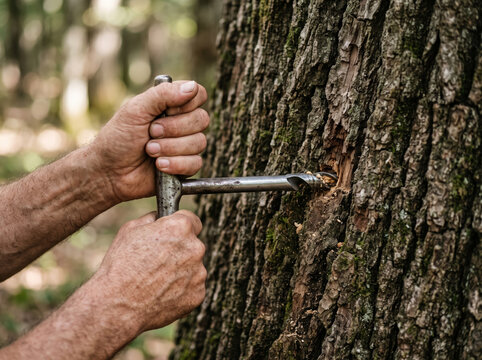 Forester Using Increment Borer Tool to Extract Tree Core Sample