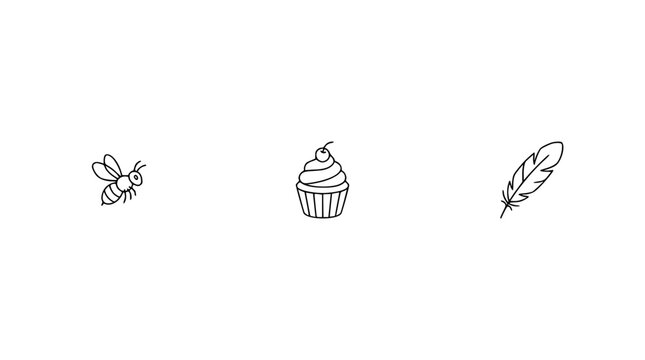 Combining a cheerful bee, a tempting cupcake, and an elegant feather, this image captures playful charm and hints at the sweet aspects of life in an artistic illustration.