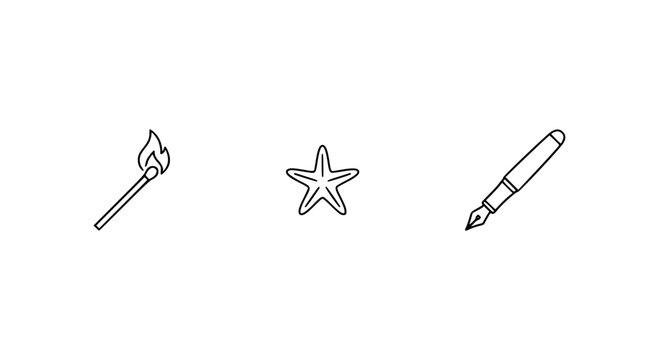 An intriguing combination of a flame, a starfish, and a pen, this image represents creativity ignited by nature in a unique, minimalist art style that encourages thought.