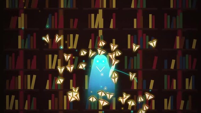 Ghost Halloween Motion Graphics of a Glowing Spirit Flying Through Library