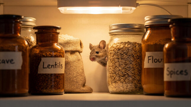 Hamster eating in animal shelter, creative anthropomorphic lifestyle scene exploring animal behavior, responsible care, companionship, wellbeing, humane values, education, modern lifestyle