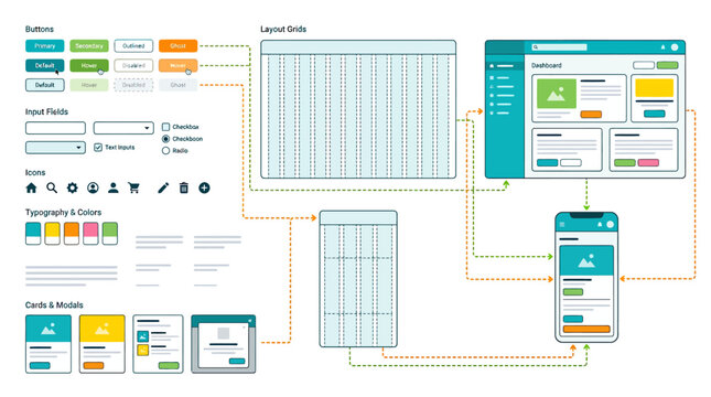 Ui ux design system kit with web dashboard and mobile interface