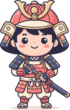 A cute chibi samurai warrior character wearing traditional Japanese armor and holding a katana sword.