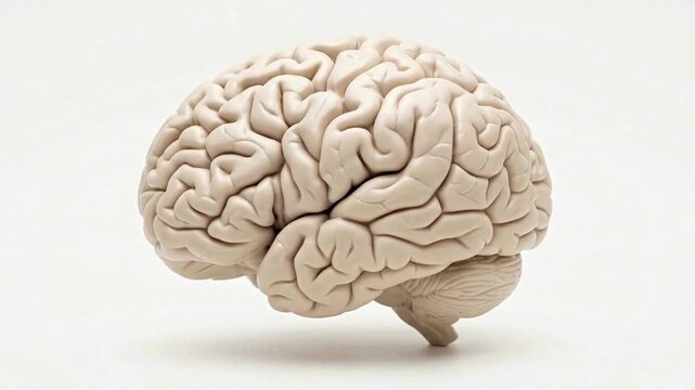 Multiple human brain models arranged on a white background