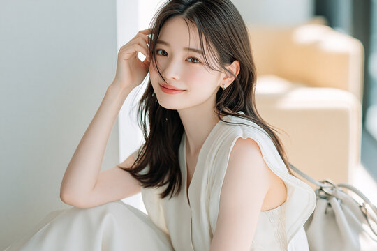 健康的で美しい肌と髪の女性のポートレート