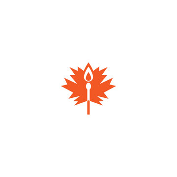 Maple leaf with burning match logo.
