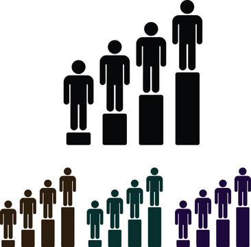 Group of people standing on blocks by height in rows