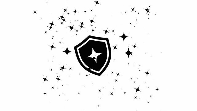 Black shield icons with sparkling stars on white background