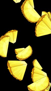 Falling Pineapple Slices Animation on Black Background