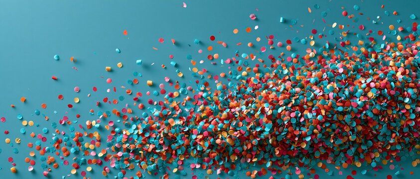 Pure joy in motion vibrant multicolored confetti bursting across a clean teal backdrop. Perfect for party invites, festive campaigns, New Year, birthday, or product launch promotions.