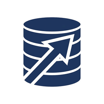 Database icon with upward arrow showing data growth and storage speed
