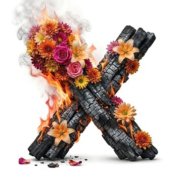 Burning Charcoal X with Colorful Flowers