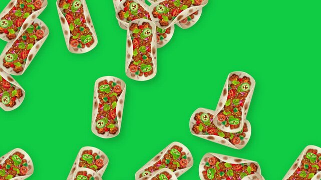 Animated Falling Mexican Tacos Pattern on Bright Green Background