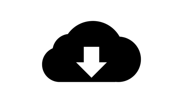Cloud download icon, a simple black graphic representing the concept of downloading data to a cloud storage service for digital access