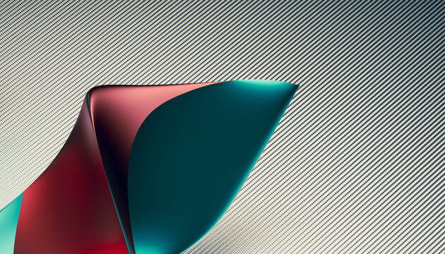 A colorful abstract metal sculpture with curved shapes and textured