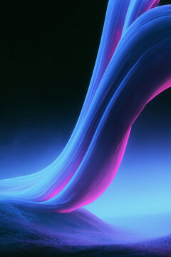 Three large smooth flowing ribbons moving diagonally with purple and blue light