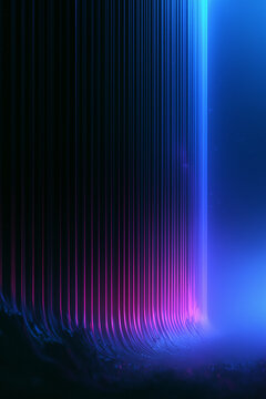 Dark background with glowing neon pink and blue vertical lines forming a curve