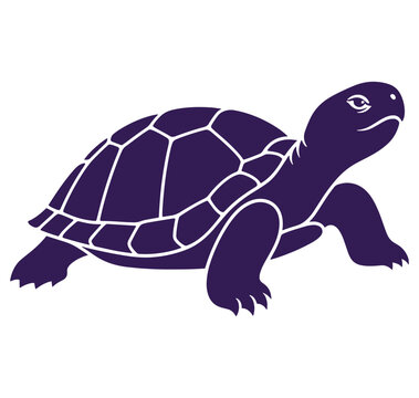 Purple turtle silhouette walking isolated on white background