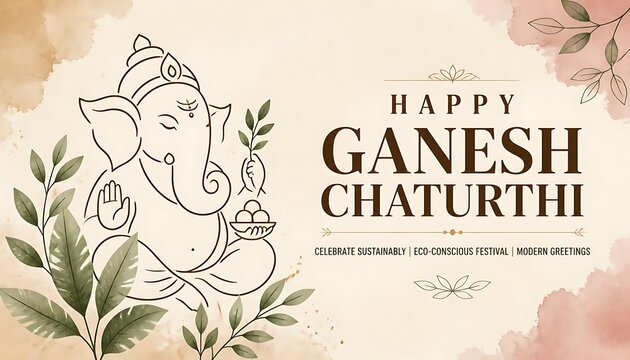 Happy ganesh chaturthi greeting card design with watercolor background