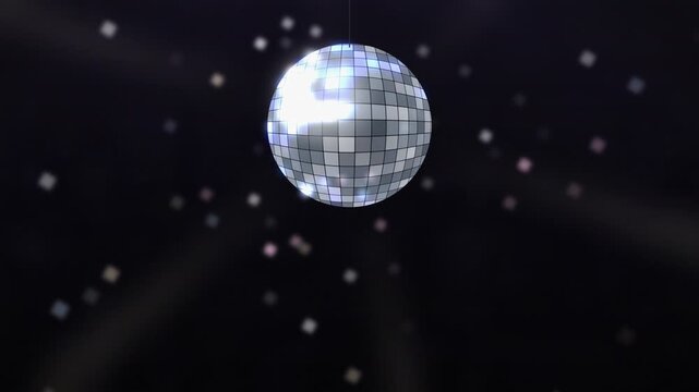 Disco ball sparkling on dark background. 2d animation