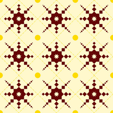 seamless pattern Geometric Star Pattern with Dark Red and Yellow Background, Suitable for fabric design, wallpaper, or background