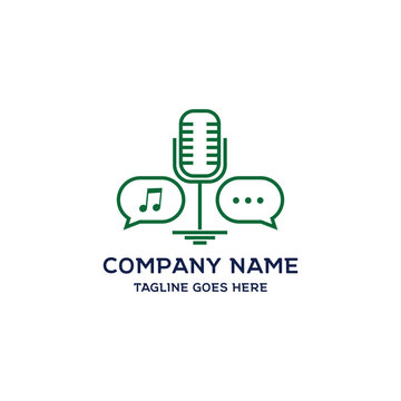 Podcast Broadcast Microphone Green Line Logo Concept Icon For Talk Show Communication Identity
