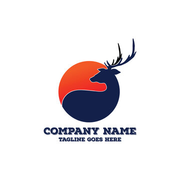 Deer Sunset Circle Silhouette Logo Template Vector Design For Corporate Identity Creative Branding Elements