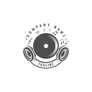 Vinyl Record Headphone Musical Note Sound Emblem Sign For Audio Studio Entertainment Business Promotion