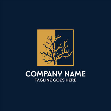 Dry Winter Bare Tree Square Frame Minimalist Insignia For Legal Attorney Consulting Law Firm Stationery Presentation