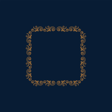Square Golden Baroque Vignette Classic Damask Border For Luxury Wedding Invitation Packaging Label Graphic