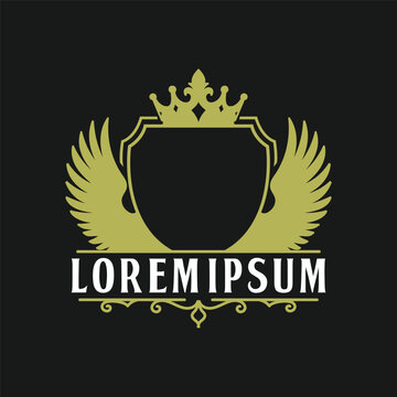Vintage Royal Gold Crown Winged Shield Emblem Signet for Luxury Hotel Premium Security Finance Brand Protection or Corporate Heritage Identity Branding Vector Illustration