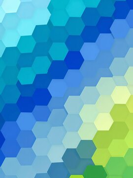 Hexagonal pattern with varying shades of blue and green on a gradient background, trendy, hexagon