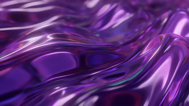 Abstract shimmering purple metallic liquid waves.