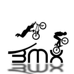 Fototapeta premium BMX Extreme Sport Stunt Cyclist Silhouette Typography Vector Logo