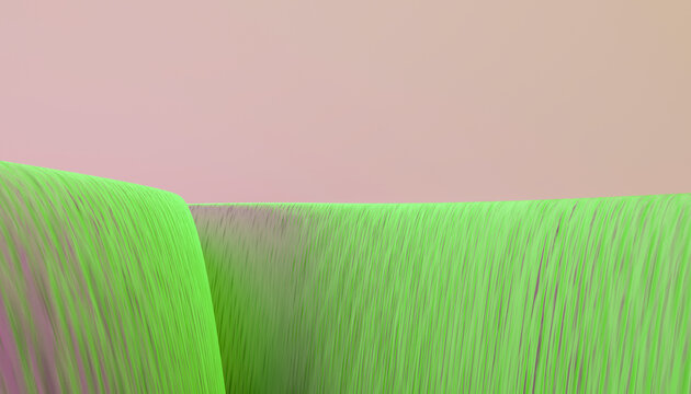 Abstract digital green waterfall flowing against a soft pink