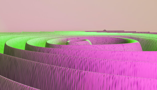 A purple and green circular spiral abstract 3d textured pattern