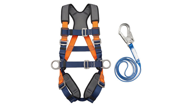 Full Body Industrial Safety Harness and Fall Protection Lanyard with Snap Hook