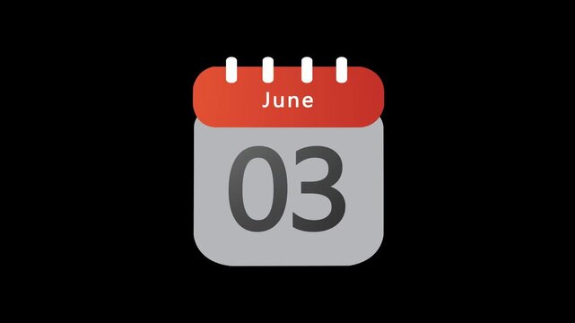 June 3. Calendar appearing,3 june day calendar animation without background ,Infrared calendar in futuristic, commemoratives in led and etc. Animated HUD month calendar on the alpha channel