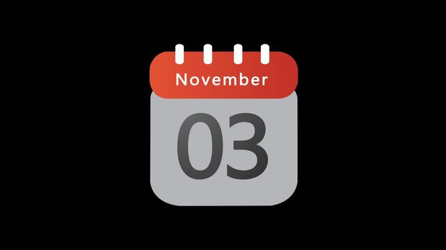 November 3. Calendar appearing,3 November day calendar animation without background ,Infrared calendar in futuristic, commemoratives in led and etc. Animated HUD month calendar on the alpha channel