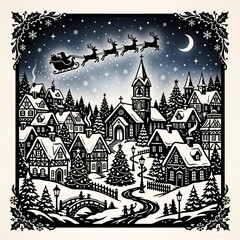 Naklejka premium Old Medieval Castle in a Fairytale Night Landscape, Cartoon Vector Illustration of a Fantasy Town with Towers, Moonlit Sky, and Magical Architecture