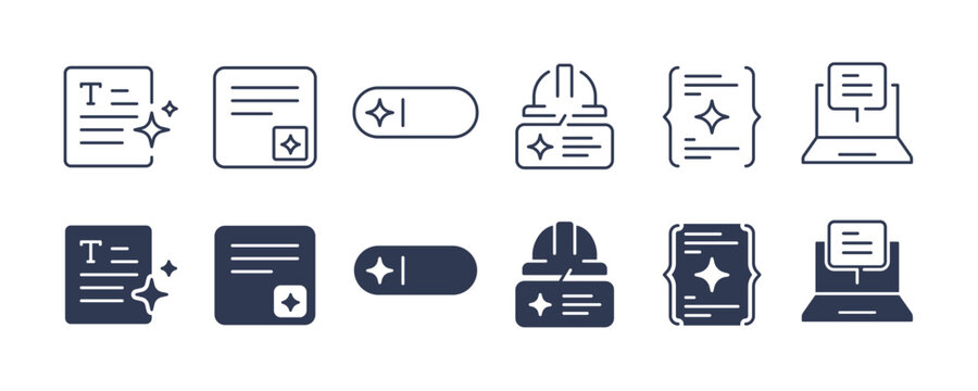 AI prompt text input vector icon set. It includes artificial intelligence models, prompt engineering, and requests for machine learning, neural networks, and AI-powered content generation