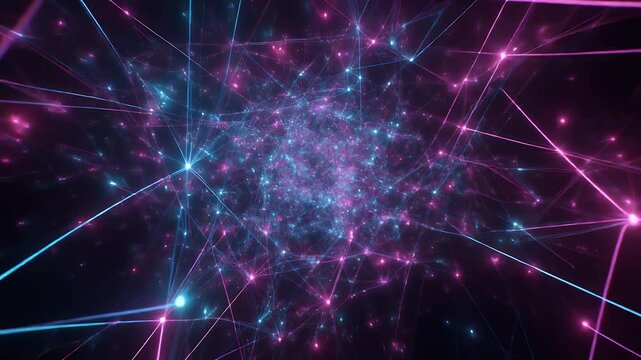 A vibrant network of glowing abstract lines and points.