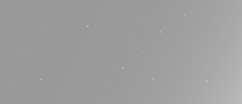Sparse star field with glowing white points and brilliant sparkles scattered through a panoramic black space with subtle silver dust