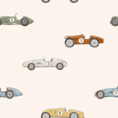 Little Vintage Racer Pattern with Classic Race Cars for Baby Boy Fabric © Zenina-Lembrik