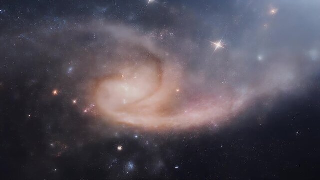 A majestic spiral galaxy glows with cosmic dust and stars against the vast darkness of space.