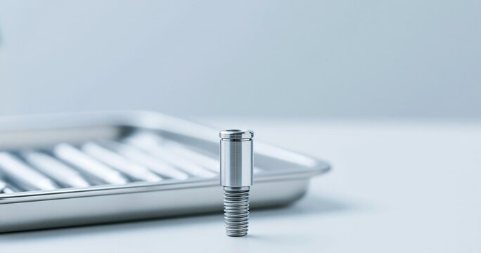 Close-up of metal dental implant screw